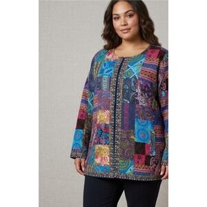 Plus Size Multicolor Patchwork Print Jacket